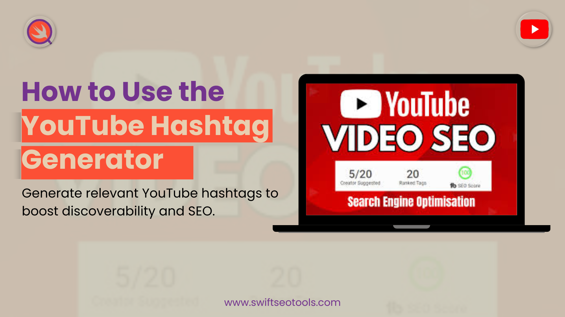 YouTube hashtag generator banner showing tags boosting discoverability